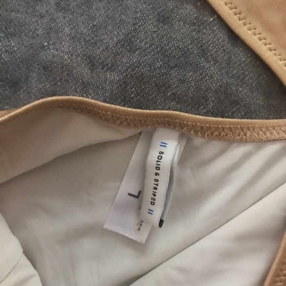 Solid and Striped Tan one sleeved Bathing suit - Picture 3 of 3